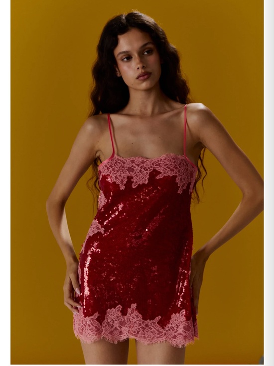 Handover Dresses & Skirts - Handover H-Andover Zayn Dress Size S Red Sequin Mini Dress Pink Lace BNWT